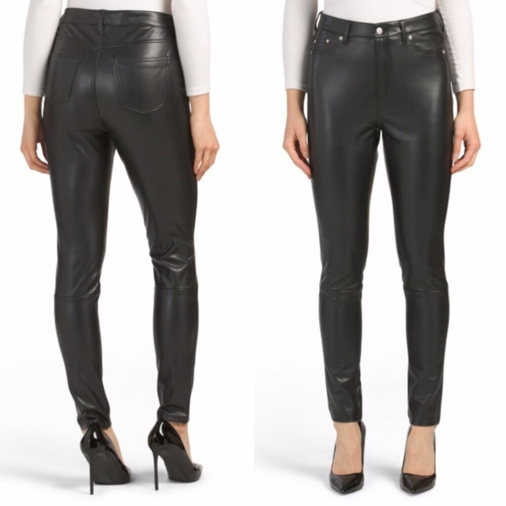 7 For All Mankind Womens Black Faux Leather Pants High Rise 7FAMK size Small